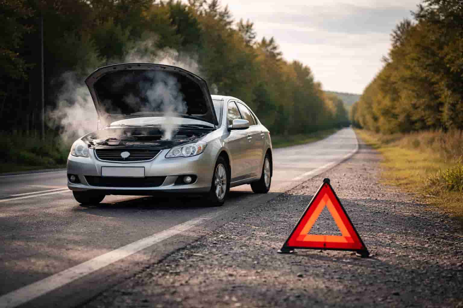 تصویر یک خودروی خراب در کنار جاده