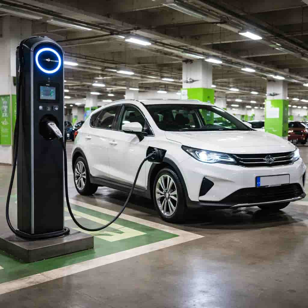 خودروی برقی در حال شارژ