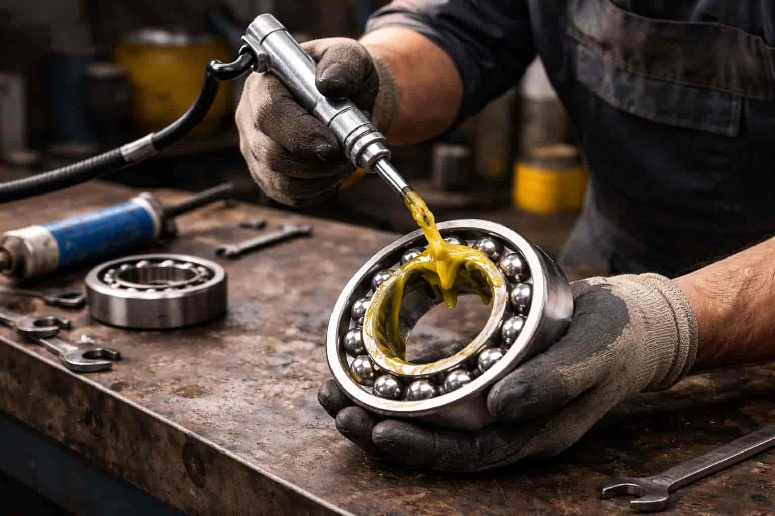 فردی در حال گریس کاری بلبرینگ