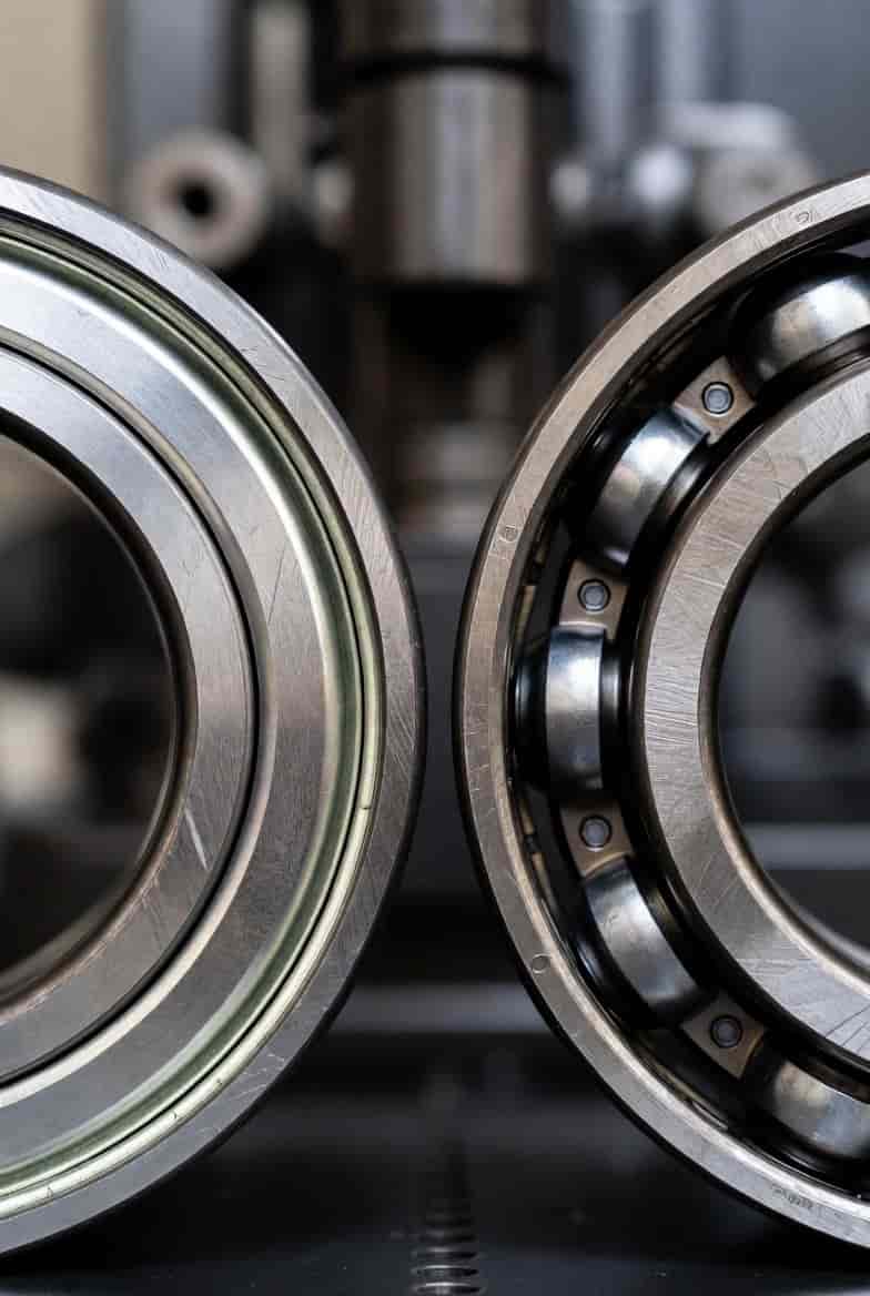 تصویر بلبرینگ ساده و واشر فلزی در کنار هم